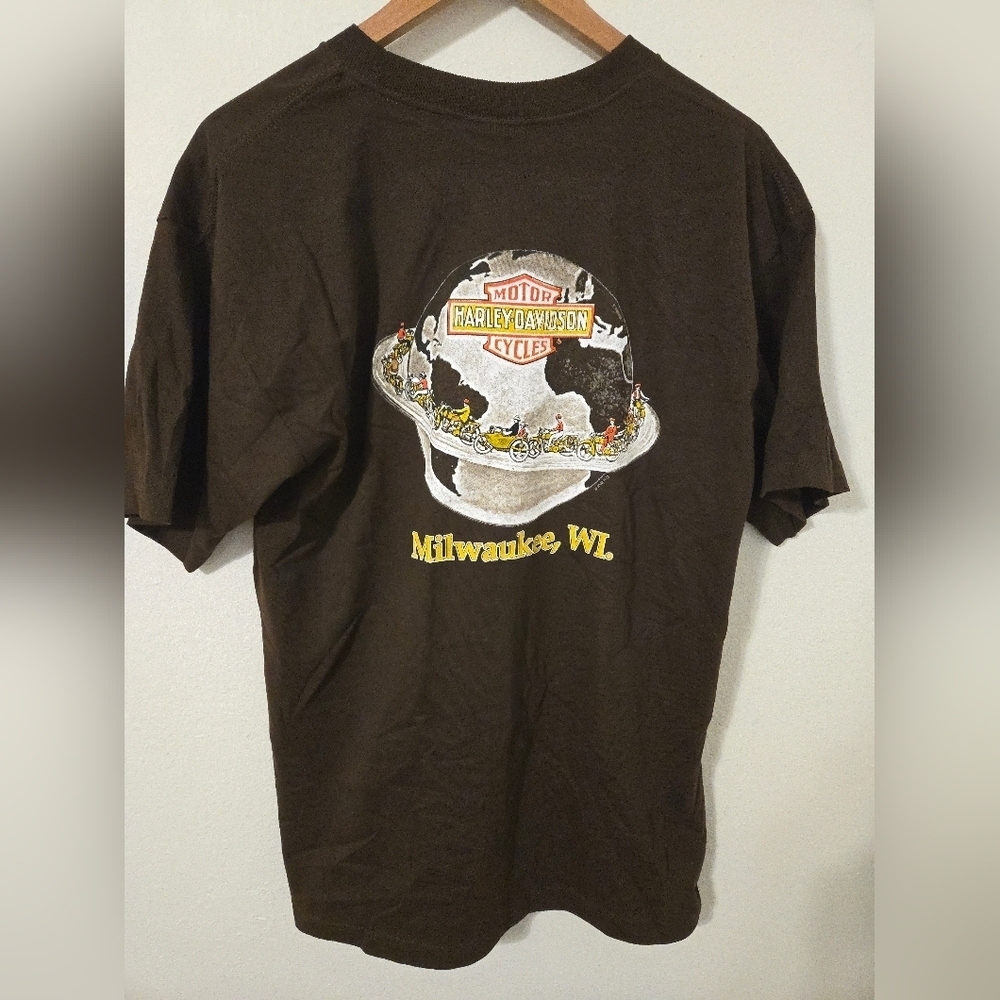 HARLEY DAVIDSON MUSEUM T Shirt Cotton Mens Brown Large Made in USA Milwaukee